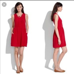 Madewell Red Shirred Silk Dress